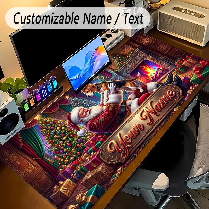 Christmas Theme Personalized Mouse Pad Custom Name Text Non Slip Desk Pad For Laptop Office Desktop