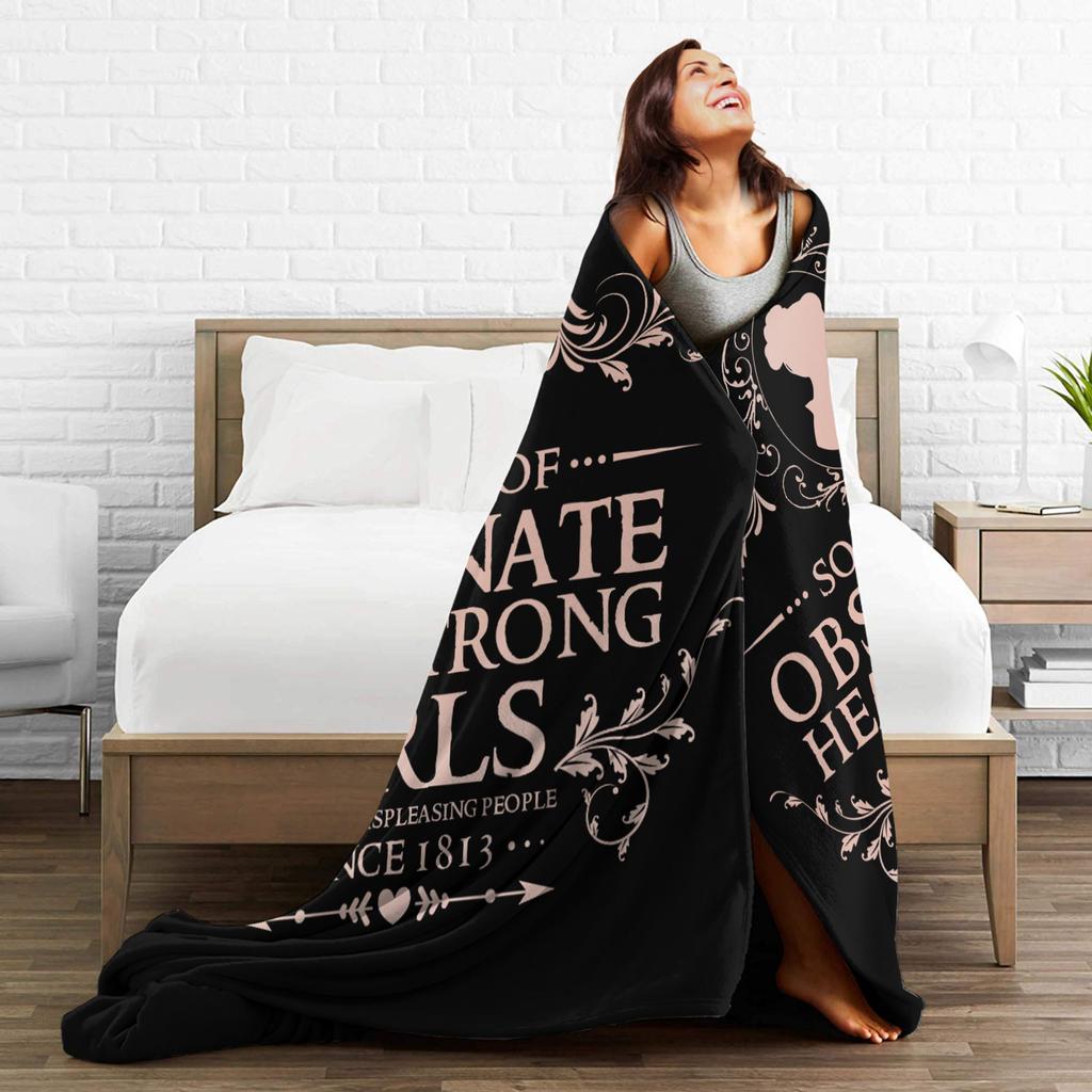 Jane Austen Pride and Prejudice Flannel Blanket Obstinate Headstrong Girls Vintage Throw Blankets for Home 200x150cm Lightweight