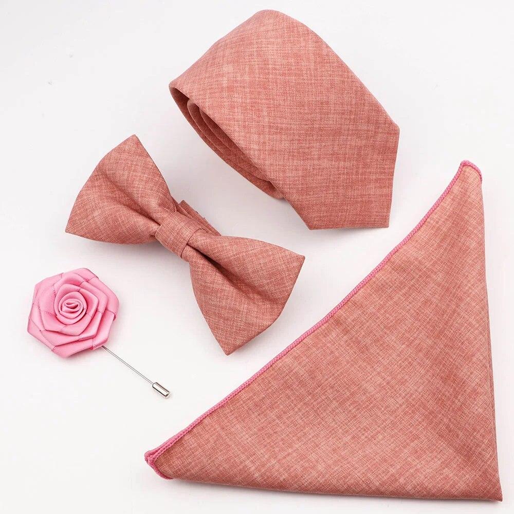 Комплект галстуков из 4 предметов, мужской, шалфейный зеленый, хлопковый галстук-бабочка, брошь-запонка, для костюма жениха, свадьба,