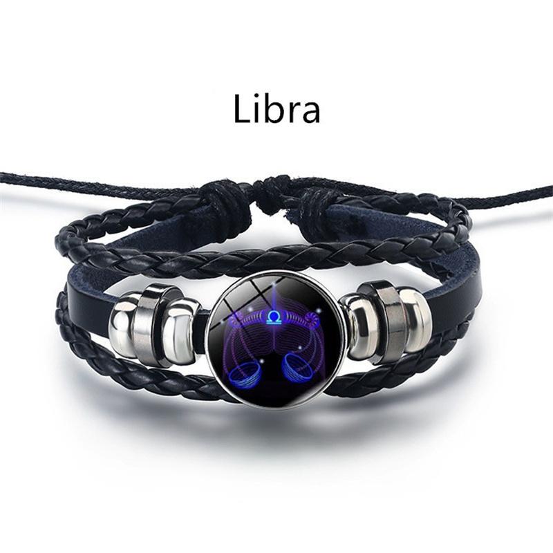 12 Constellation Luminous Weave Leather Bracelet Charm Bracelet Men Women Fashion Multilayer Zodiac Signs Bracelet Birthday Gifts MIT