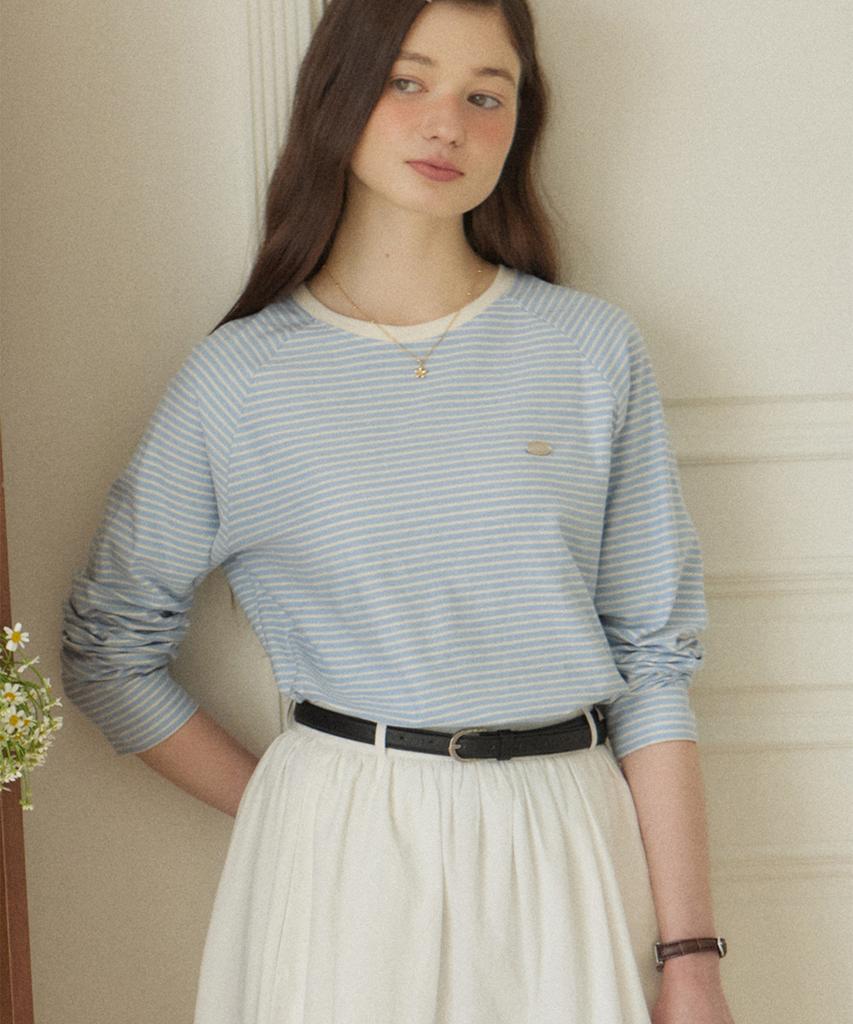 OURHOPE Striped Raglan T-Shirt - Sky Blue