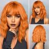 Женский вьющийся парик с челкой до плеч, натуральные термостойкие высокотемпературные волокна, волнистые, оранжевые, красные, коричневые, черные, синтетические волосы