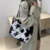 Yogodlns Large Capacity Shopper Bags For Women Winter Travel Tote Bag Cow Printing Plush Shoulder Bag Ladies Designer Handbag