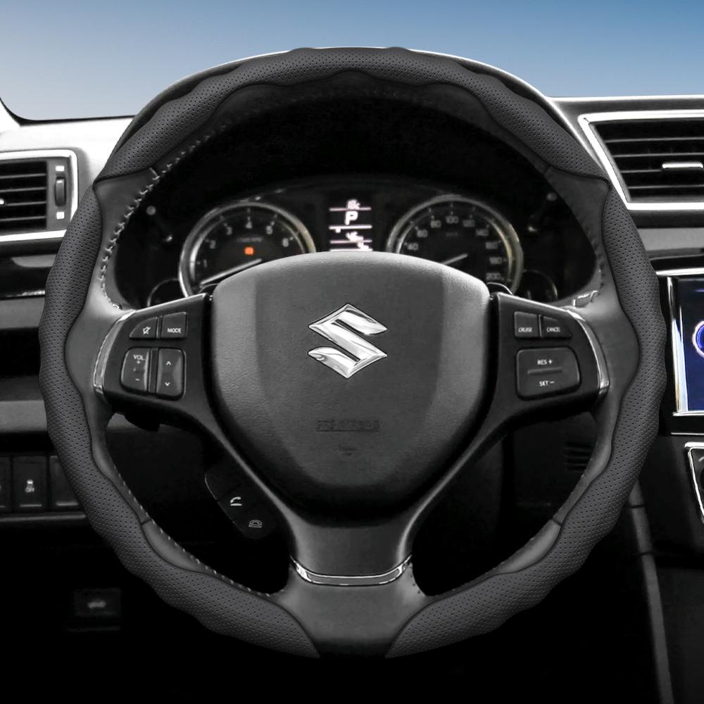 bpzsw1 Suitable for Suzuki Steering Wheel Covers with a Wavy Sports Design, Breathable Leather, Segmented Anti-Slip, for Models