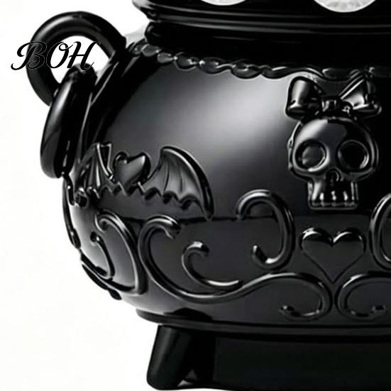 Decorative Mantle Accents Halloween Cauldron LED Bubble Light Decor, Color Changing Witch Potion Lamp with Decor Purple Light, Spooky Gothic Tabletop