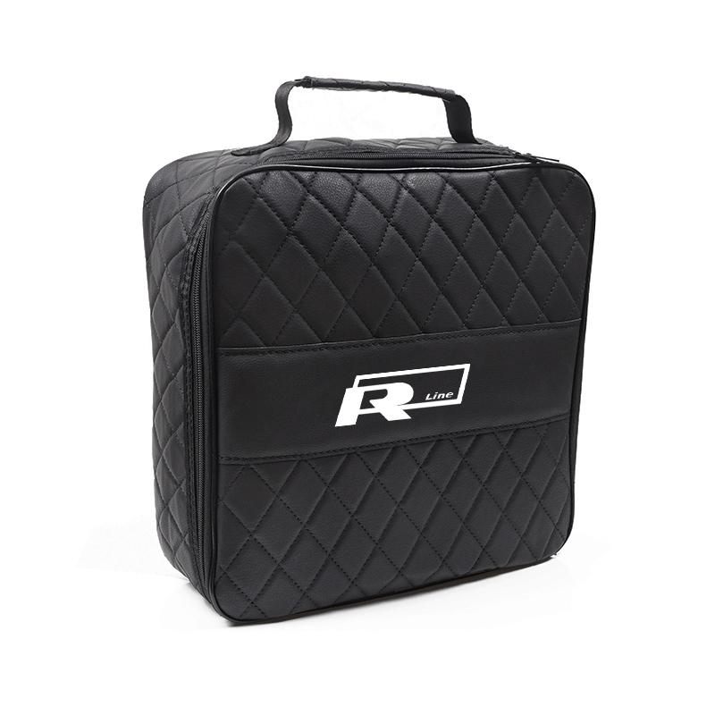 ABCD1 Car Trunk Leather Storage Bag NEV EV Charging Organizer Box For VW Golf Polo Tiguan Touran Jetta Passat CC T5 GTI Magotan Arteon