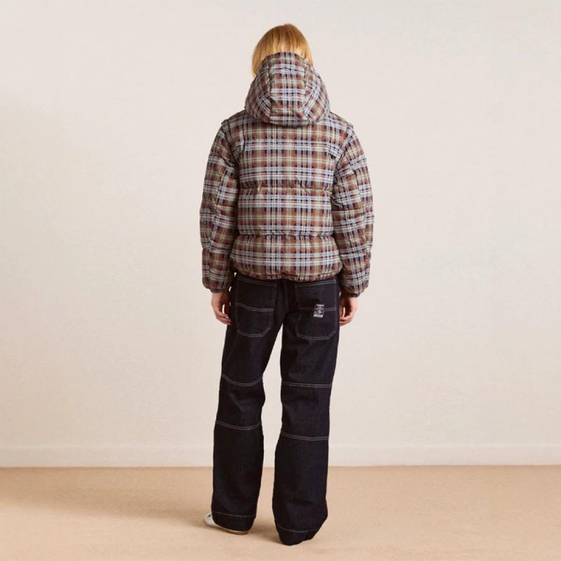 Womens Plaid Detachable Hooded Short Warm Cotton Coat Fall Winter Fashion Loose Fit