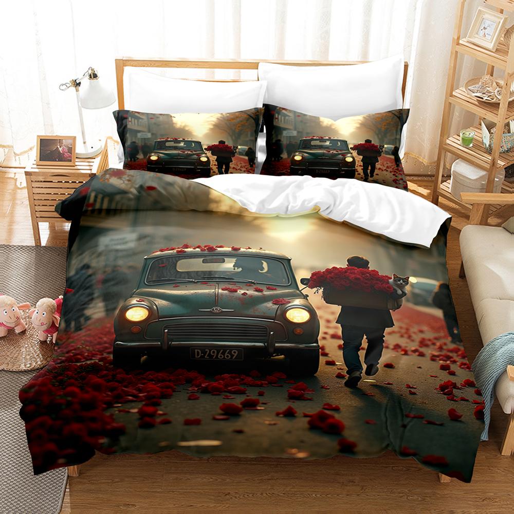 Пододеяльник на День святого Валентина Автомобиль Розово-красный Комплект постельного белья С Новым годом Покрывало Праздничные подарки Декор спальни парня