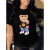 Футболка с принтом медведя, короткий рукав, круглый вырез, повседневный топ для лета и весны, женская одежда в стиле Харадзюку для девочек и мальчиков