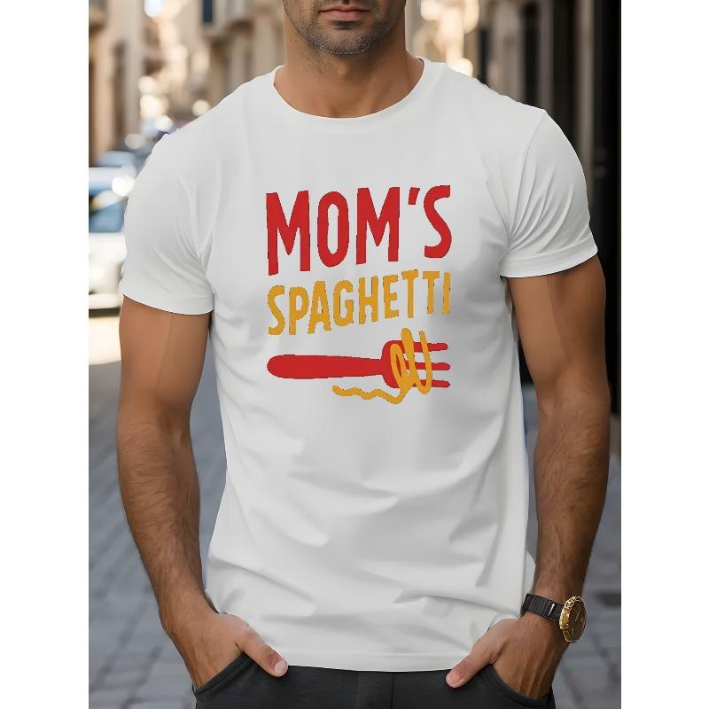 Мужская креативная футболка с графическим принтом "MOM'S SPAGHETTI", Повседневная футболка с коротким рукавом и круглым вырезом, Мужская одежда для лета на открытом воздухе