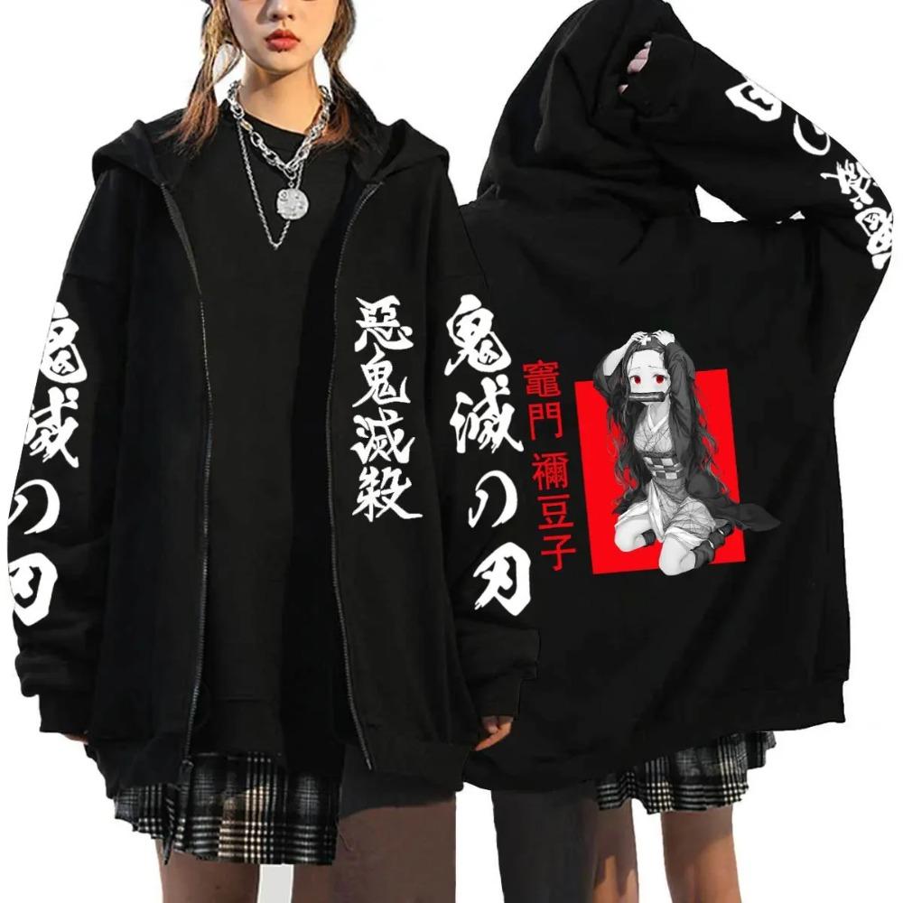 Men Demon Slayer Zipper Hoodie Women Casual Fashion Fleece Long Sleeve Zip-up Pullover Sweatshirts Autumn Winter Print Coat