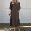 LYRIA Новая женская одежда Лето Свободное Повседневное Однотонное С коротким рукавом Хлопок и лен Модное Платье на пуговицах с карманом