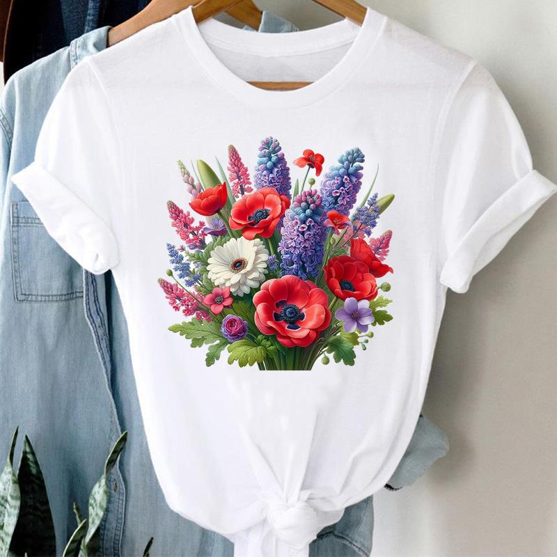 (Азиатский размер) Прекрасный растительный тренд 90-х годов, одежда, повседневная женская футболка с цветочным принтом, модная футболка с коротким рукавом, женские графические футболки