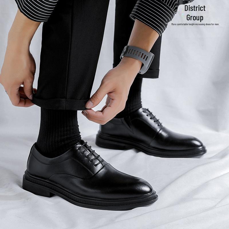 Мужские туфли 2024 года из черной кожи, увеличивающие рост, 10 см, формальные и повседневные, дышащий зимний дизайн