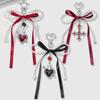 Y2K Imitation Pearl Ribbon Bow Keychain Sweet Cool Love Heart Keyring Bag Pendant Key Accessories Couple Gifts