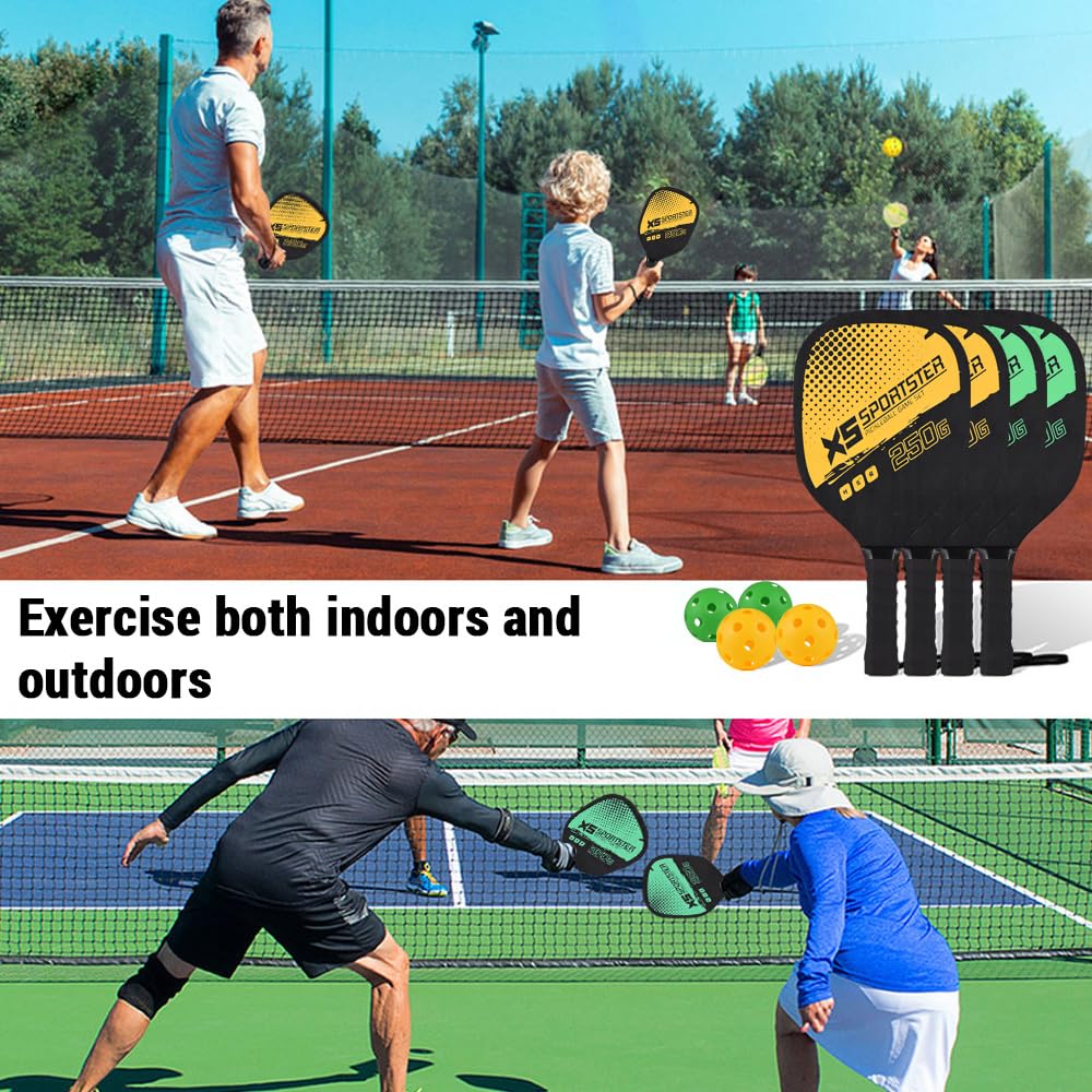 Набор ракеток для пиклбола, 2 ракетки и 4 мяча