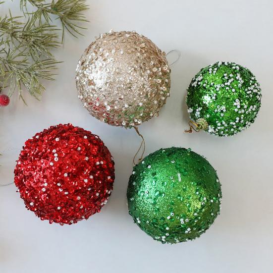 4 Pcs Christmas Ball Ornaments Glitter Sequin Shatterproof Foam Balls Decoration with Faux Pearl for Xmas Wedding Party Holiday Decor