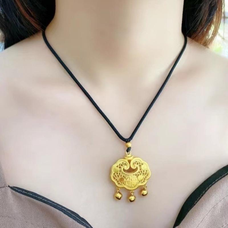 Серебряный Замок Защитный Замок Серебряное Ожерелье Женское Гуочао Колокольчик Полый Замок Долголетия Кулон Универсальный