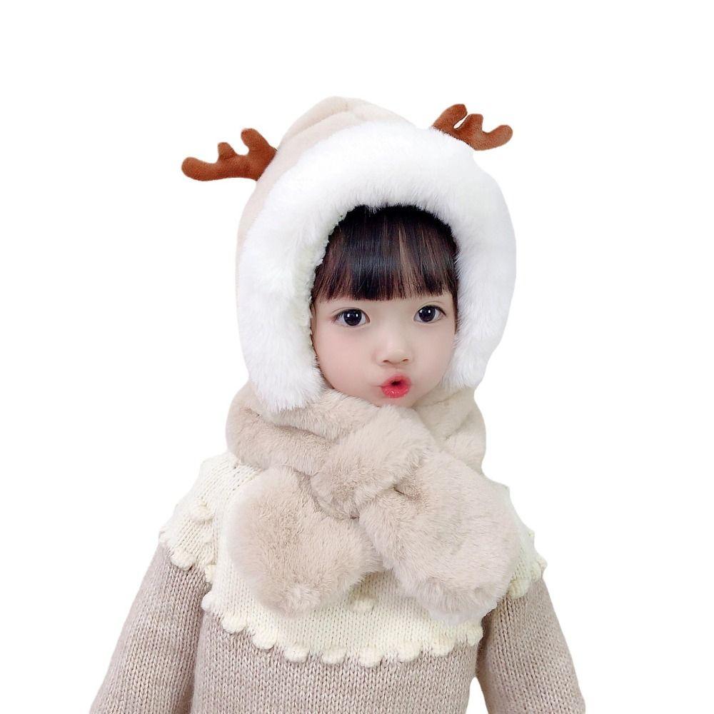 Windproof Baby Hat With Scarf Plush Beanie Hat Scarf Cute Neck Warmer Autumn Winter