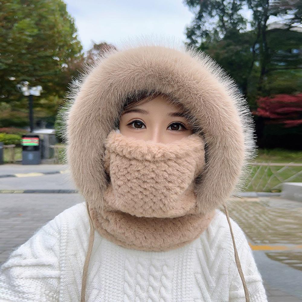 4-in-1 Beanies Cap Plush Mask Hat Scarf Set New Pullover Cap Unisex