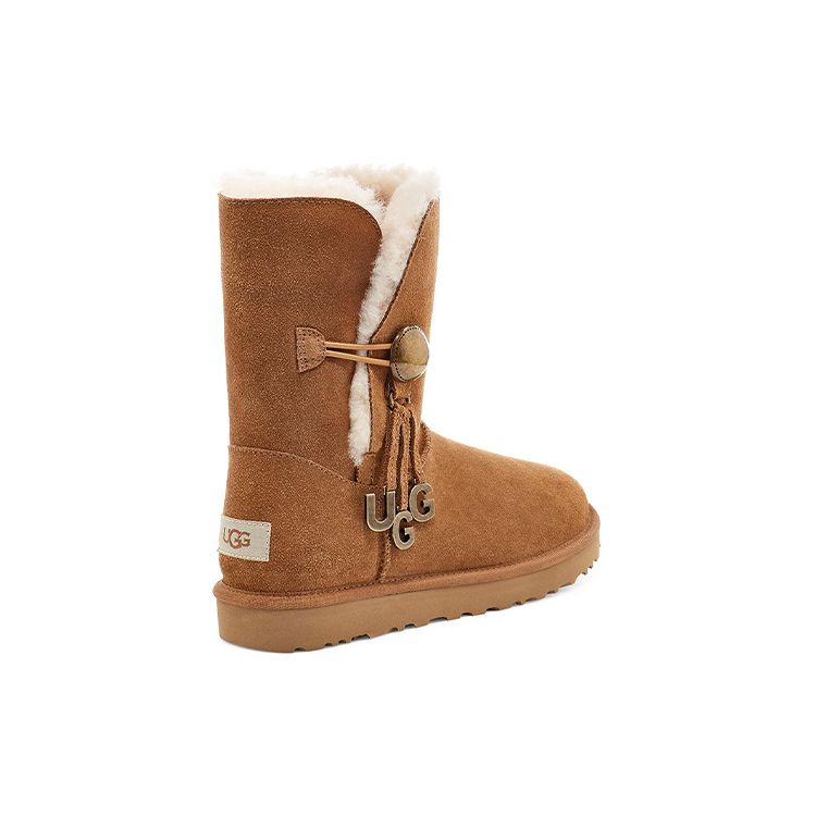 UGG Bailey Button Charm Suede Warm Non-Slip Metal Letter Comfortable Mid-Calf Snow Boots Women Boots Brown 1114970-CHE