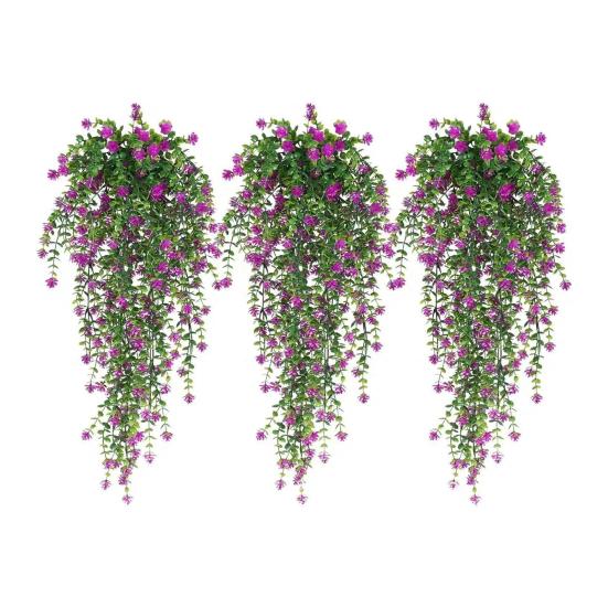 Подвесной искусственный цветок с листьями эвкалипта, устойчивый к УФ-излучению, искусственная цветочная лоза для помещений и улицы, сада, декора из искусственного ротанга