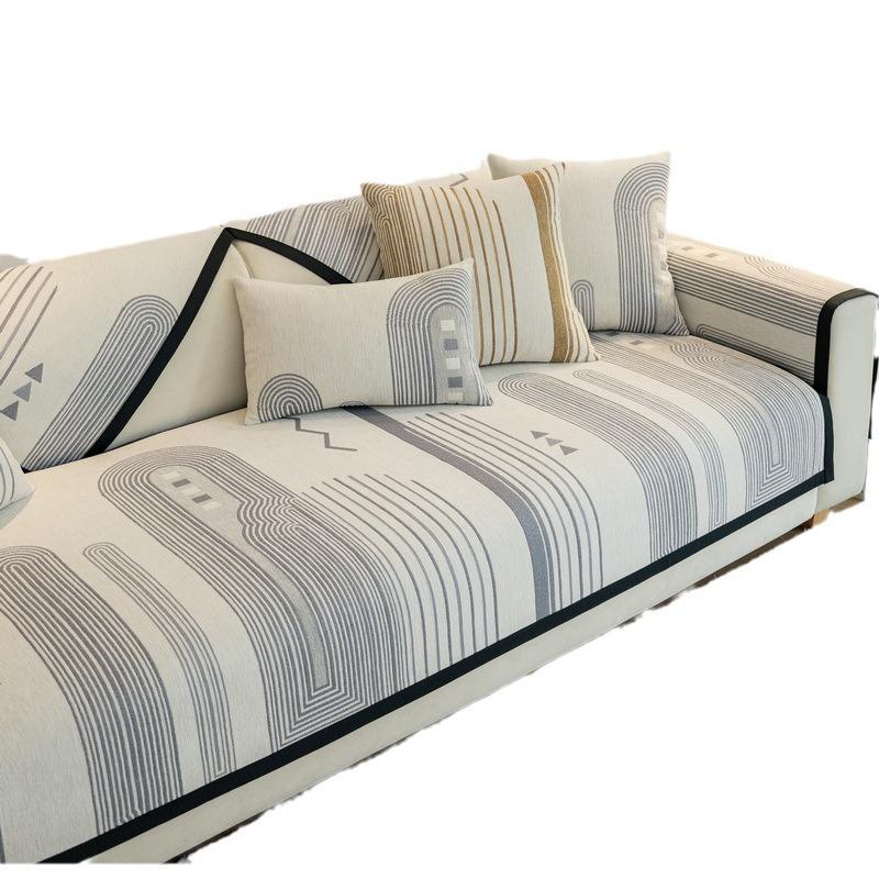 Nordic Simple Solid Color Sofa Cushion Four Seasons Chenille Fabric Anti-slip Full Cotton Sitting Pad Modern Sofa Cover