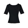 U-neck medium-sleeved pocket T-shirt women's summer new American Spice Girl style solid color slim-fitting waist bottoming shirt top