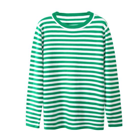 Женские топы с круглым вырезом и длинным рукавом, полосатый принт, свитер свободного кроя, эластичный