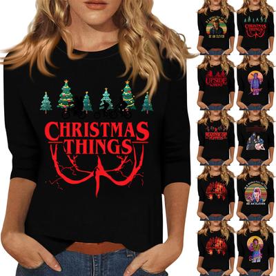 3/4 рукава топы для женщин футболка повседневные принты топы футболка круглый вырез пуловер блузка