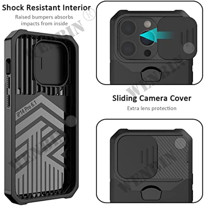 Чехол для iPhone 15 14 Pro Max 13 12 Pro Max 8 7 Plus Mini SE Heavy Duty Protection с выдвижной крышкой камеры и крышкой-зажимом для карт