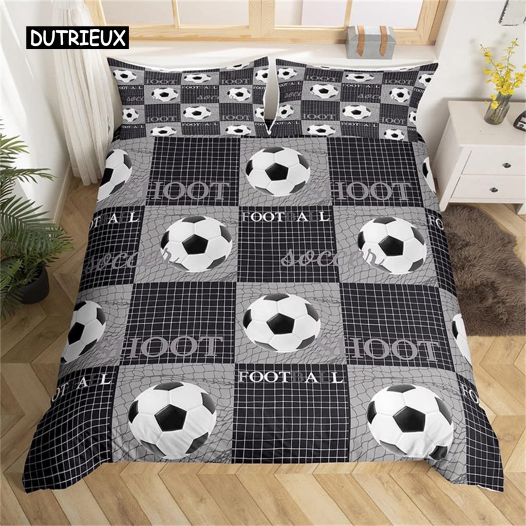 Bedding Set Microfiber Sport Theme Bedspread Cover Soccer Field Duvet Cover Double or Single Football Comforter Cover Bedroom