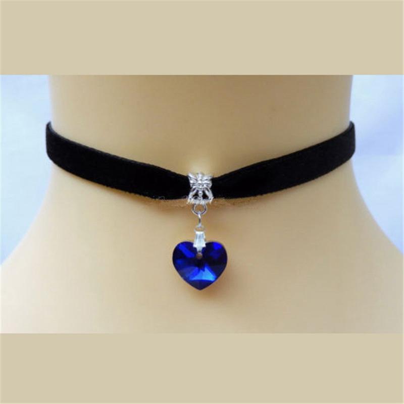 Изысканный черный бархатный красивый кулон для женщин с кристаллическим колье в форме сердца, милое элегантное колье на ленте