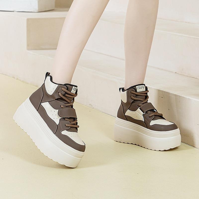 Fujin 8 см из синтетической натуральной кожи, женские кроссовки на платформе до щиколотки, женская обувь, весенне-осенние теплые зимние армейские ботинки на меху, ботильоны