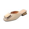 Summer Women's Slippers Slip On Mules Heel Casual Shoes British Buckle Slides Wooden Block Heels  Footwear