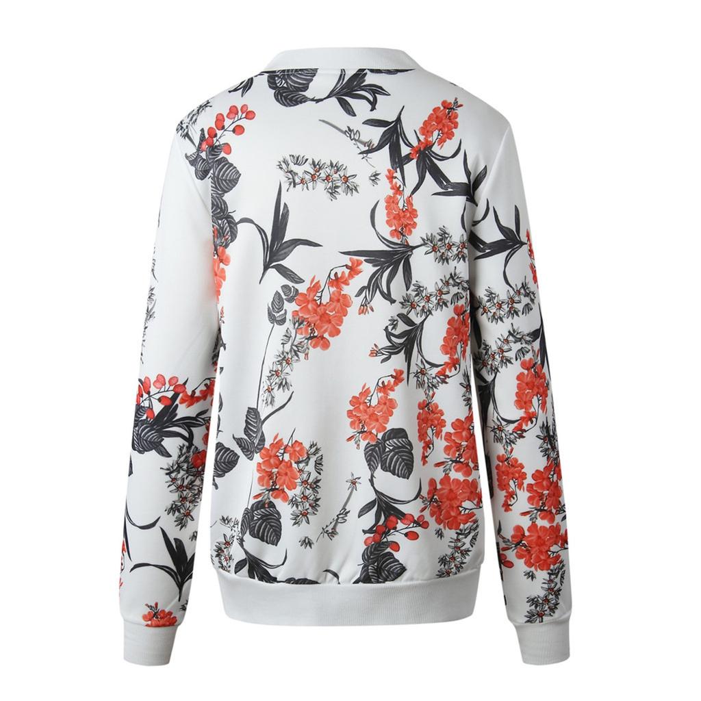 Womens Ladies Retro Floral Zipper Up Jacket Casual Coat Outwear