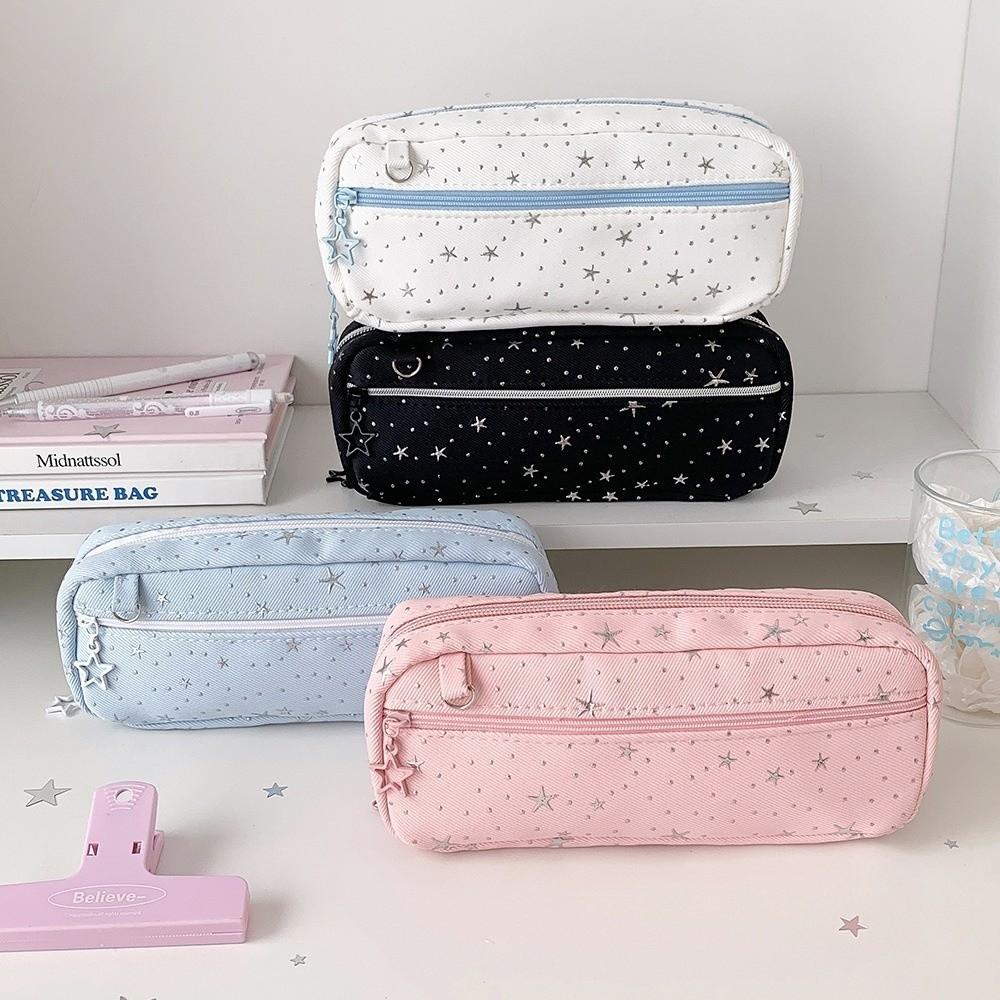 Star Print Pencil Case Large Capacity Desktop Stationery Organizer Pouch Stationery Storage Bag