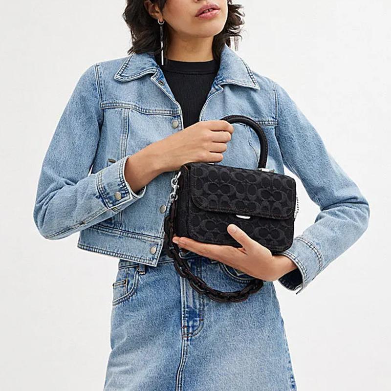 Coach Rogue 22 Classic Monogram Fabric Shoulder Crossbody Bag Small Women bags Black CR694-LHBLK