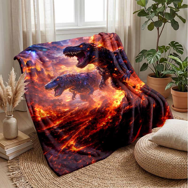 Mechanical Dinosaurs in Jungle Theme blanket Lightweight Warm Flannel Blanket Decorative Throw Blanket for Home Decoration
