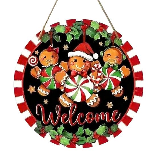 2D Merry Christmas Wooden Sign Red Black Plaid Gingerbread Man Wall Hanging Decor Front Door Porch Home Holiday Decorations