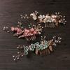 Fashion Elegant Blue Flower Women Hair Combs Headdress Prom Bridal Wedding Hair Accessories Gold Leaves Hair Jewelry Hair Pins
