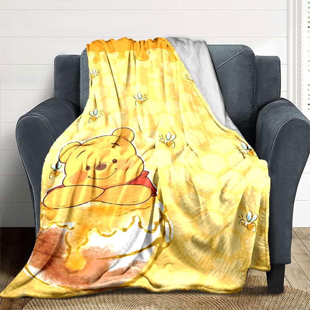1pc Pooh Bear Honeycomb blanket Lightweight Flannel Throw for Sofa Bed Travel Camping Livingroom Office Couch Chair
