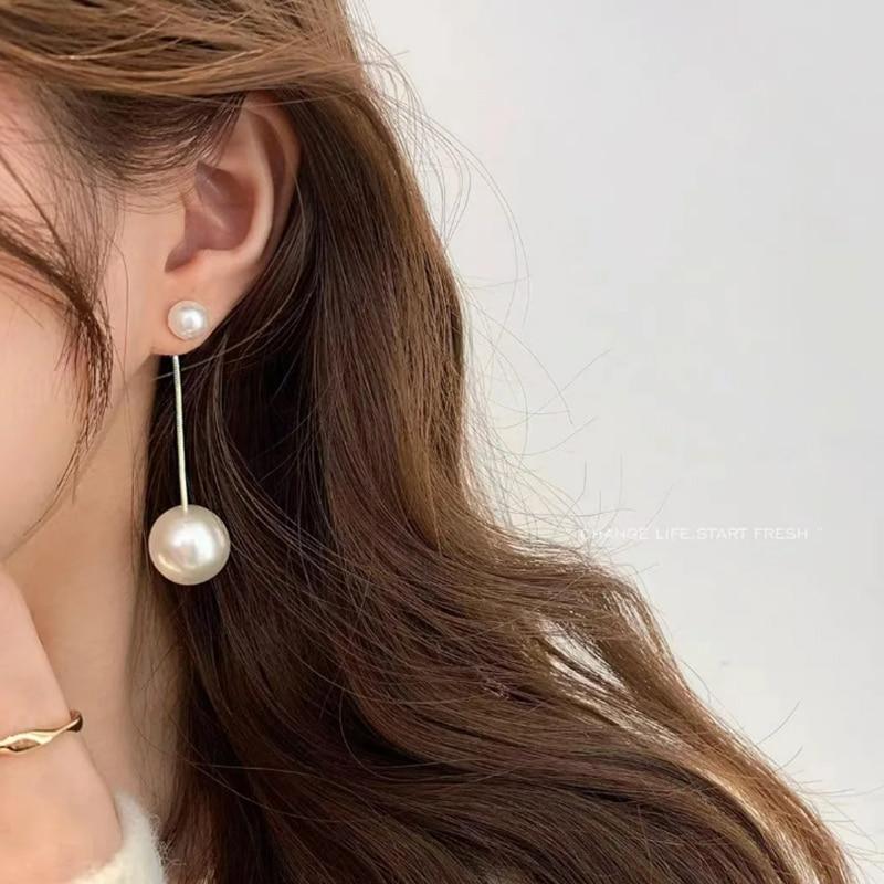 Cercei Dama Minimalist Long Pearl Earrings, I Love Pearls Theme, Gold Color, Elegant Fashion Jewelry EFAYN