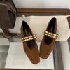 2025 Autumn and Winter New Square Head Suede Thick Low Heel Light Mouth Versatile Metal Buckle Decorative Soft Sole Women's Single Shoes