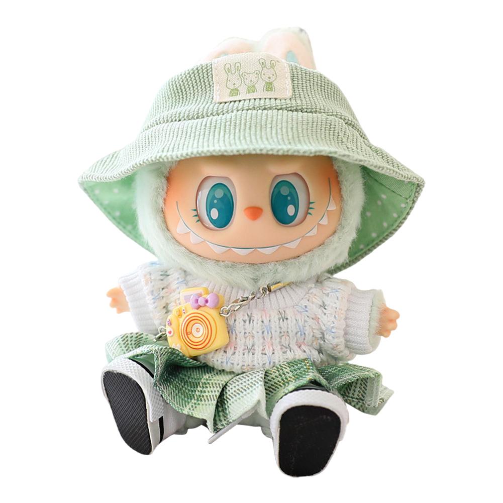 Мини-наряд для куклы Мягкий вязаный костюм-свитер с подвеской в виде камеры и обуви Комплект юбок Платье с кавайным мишкой для куклы 15-17 см