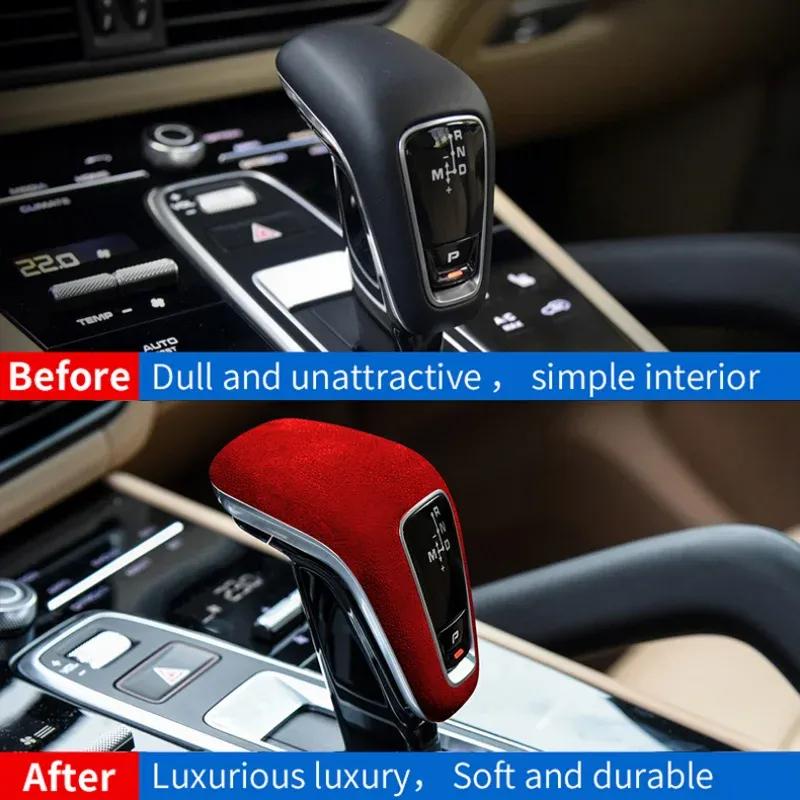 Car Gear Shift Knob Top Suede Wrap ABS Trim Cover Sticker For Porsche Cayenne 2018 Coupe Turbo S Accessories