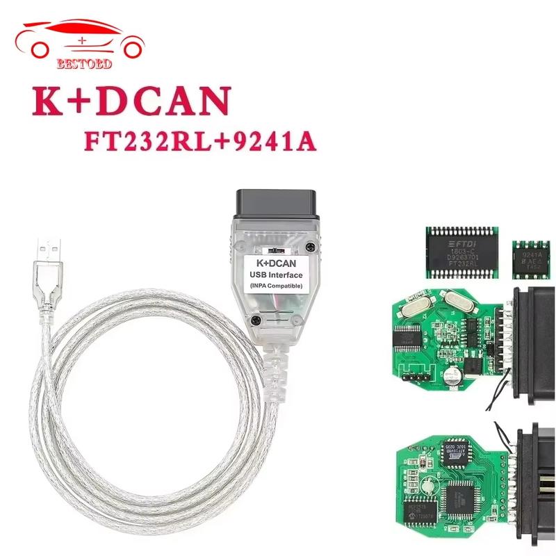 For K+DCAN FTDI 9241A With Switch K DCAN OBD 2 OBD2 Interface OBDII Car Diagnostic Auto Tools K-line K line For Inpa Cable