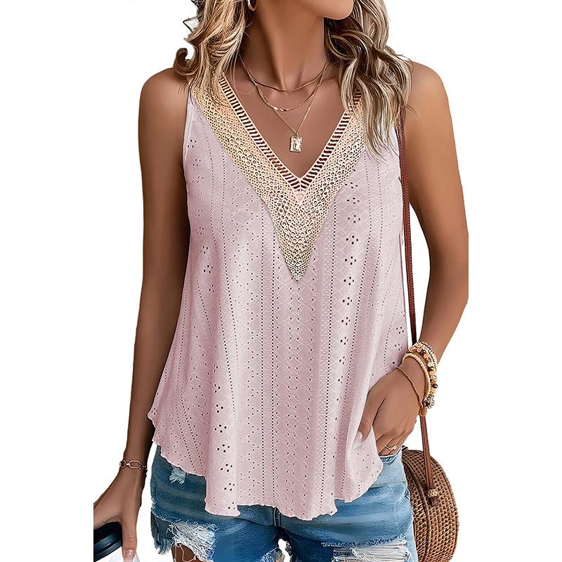 YYFS Женские модные повседневные летние весенние однотонные блузки и рубашки без рукавов с v-образным вырезом и принтом