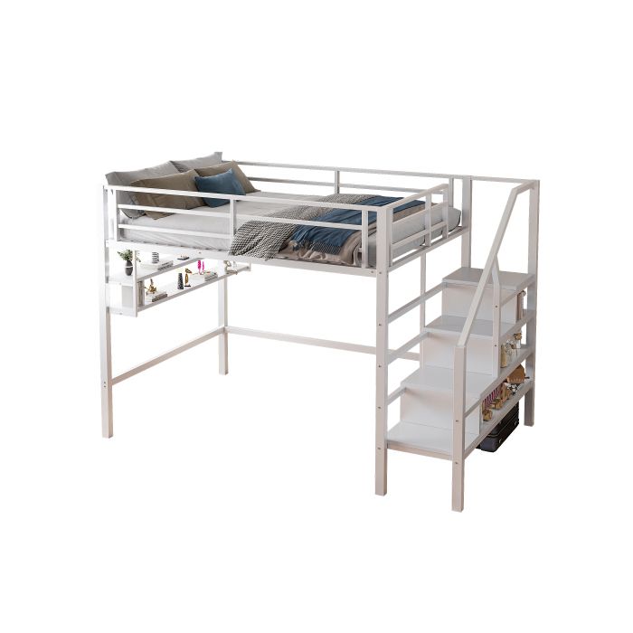 Lit mezzanine - MUVOE - 140x200 cm - Espace dressing - Blanc - Enfant