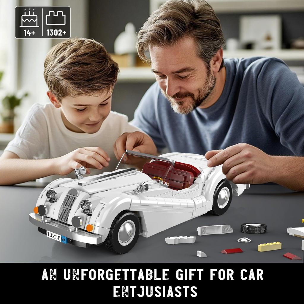Mould King 10236 MOC Retro Open Car Building Block Kit, 1302+ Parts Model Car Kit, Technological American Sports Car Toy for Adults and Kids Ages 8+